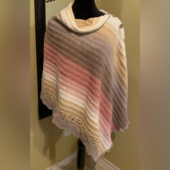 Handcrafted Crocheted Asymmetrical Poncho - Picture 1 of 5